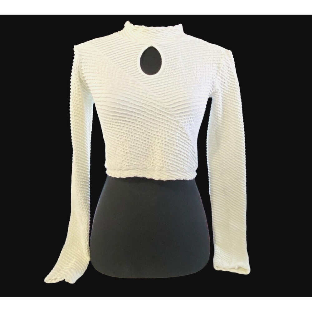 MARCIANO Guess Women High Keyhole Neck Long Sleeve Crop Top Sz M/L White 1-33